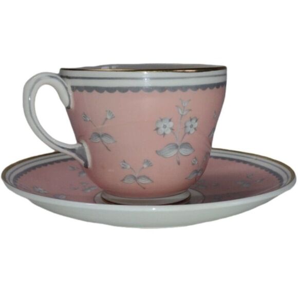 Vintage Wedgwood PIMPERNEL PINK Bone China Cup and Saucer Set W3652 Gold Trim - Picture 3 of 8